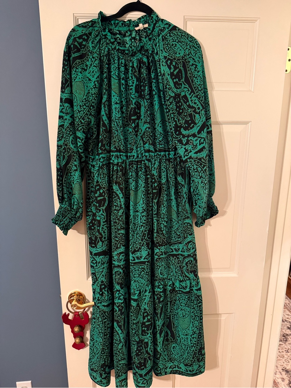 JODIFL Emerald Green Paisley Long-Sleeve Midi Dress